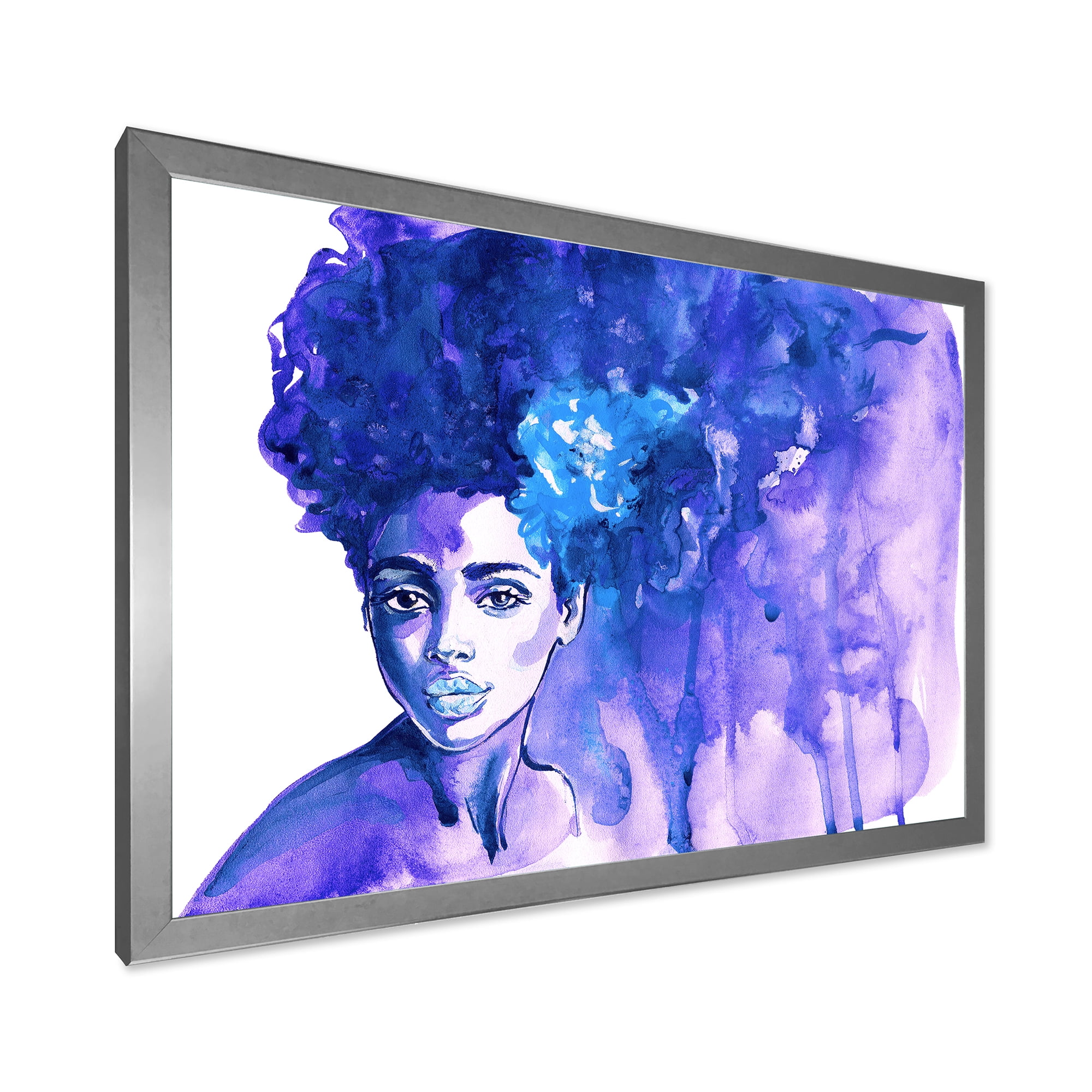 Designart 'Glorious Blue Portrait of Afro American Woman' Modern Framed Art Print