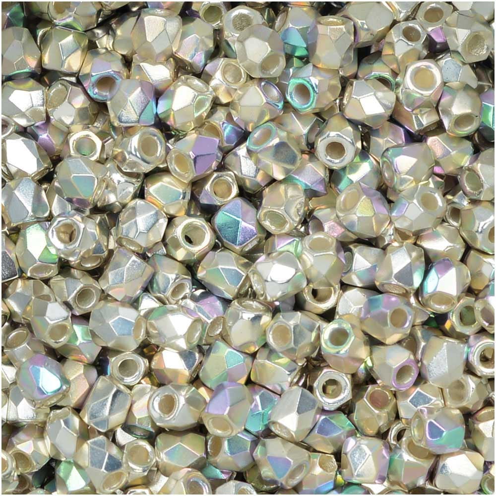 True2 Czech Fire Polished Glass, Faceted Round Beads 2mm, 50 Pieces