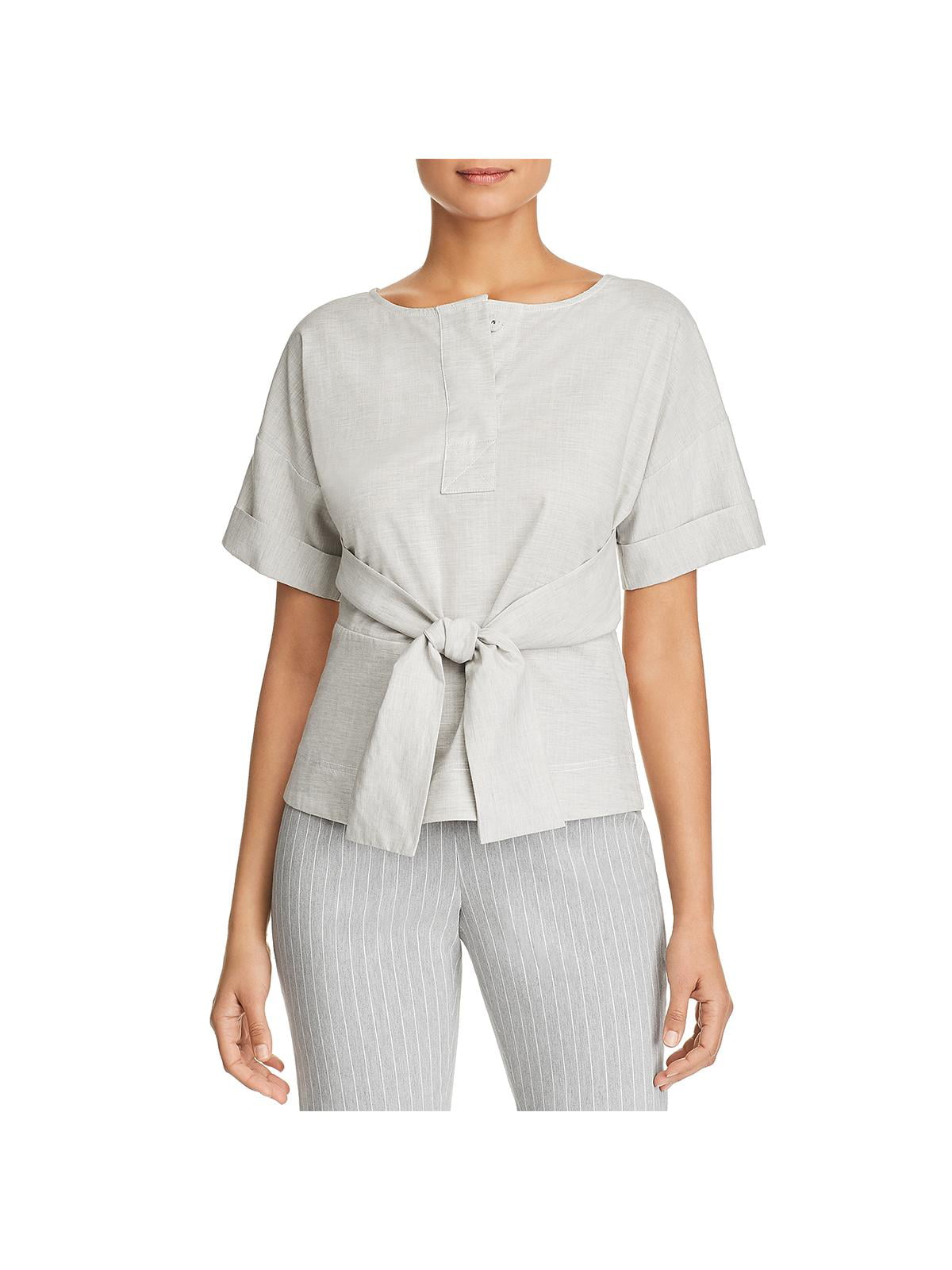 Donna Karan Womens Cotton Short Sleeves Pullover Top Gray M