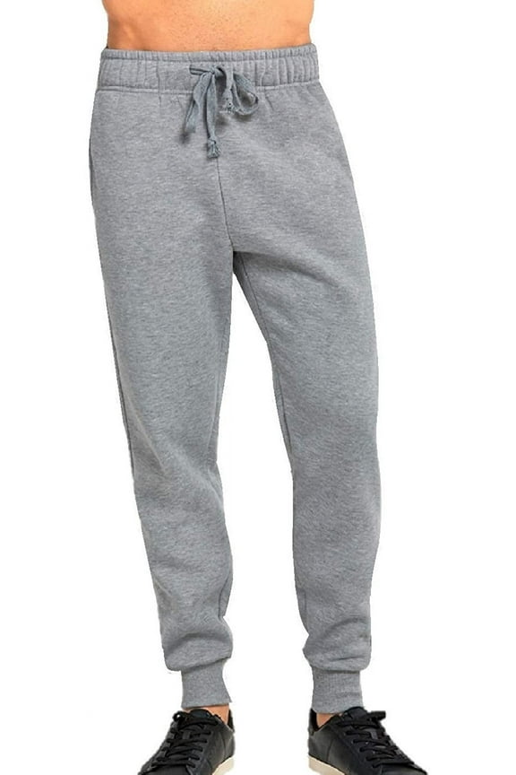 Men's Fleece Sweat Pants, Elastic Waistband with Drawstring, Cuffed Bottom Sweatpants with Side Pockets Heather Grey, 6XL