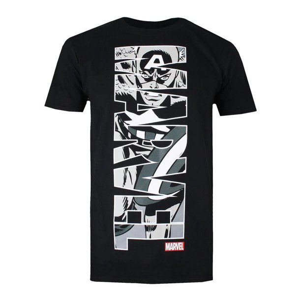 Captain America - Camiseta Vertical para Hombre (Negro, Gris)