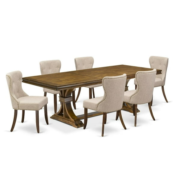 Luxe by East West Furniture 7 piece Dining Table Set of a Modern Dining Table and 6 Upholstered Chairs