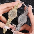 thumbnail image 3 of Reloj de cuarzo para hombre y mujer, reloj de moda con diamantes + correa para mujer, reloj de pulsera con placa de acero romano vintage (plata) BR  Rojo Verde, 3 of 3