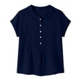 thumbnail image 4 of VBVC Women's Peter Pan Collar Short Sleeve Blouse, Ladies' Button Down Breathable Casual Top, Solid Color Loose Fit Work Shirt For Women,Navy,S-2XL, 4 of 7