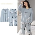 thumbnail image 2 of Conjunto de pijama de punto de algodón para mujer, ropa de dormir Floral elegante, pantalones a cuadros, Moda para el hogar, primavera y otoño, 2 of 4