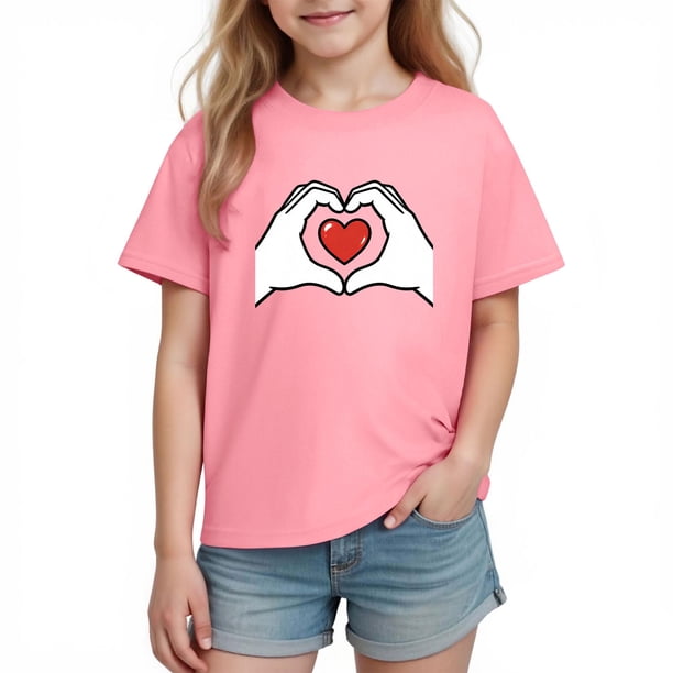 Blusas y camisas de manga corta con cuello redondo para niños y niñas, camisetas gráficas de manga corta, blusas con estampados bonitos para la temporada escolar.