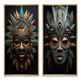 thumbnail image 2 of Designart "Tribal Mask African Bamileke" African Tribal Framed Wall Art Set Of 2 - Teal People Gallery Wall Frame Set For Home Decor, 2 of 7