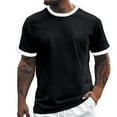 thumbnail image 1 of Camiseta de manga corta con rayas verticales de color liso para hombre - Prenda informal de cuello redondo y corte holgado, 1 of 7