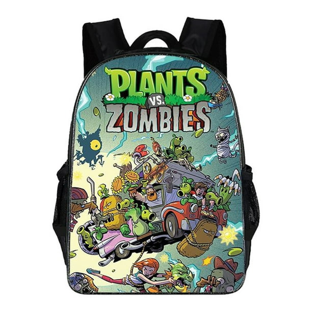 Mochila Oxford de tela Oxford con dibujos animados de plantas y zombis para niños