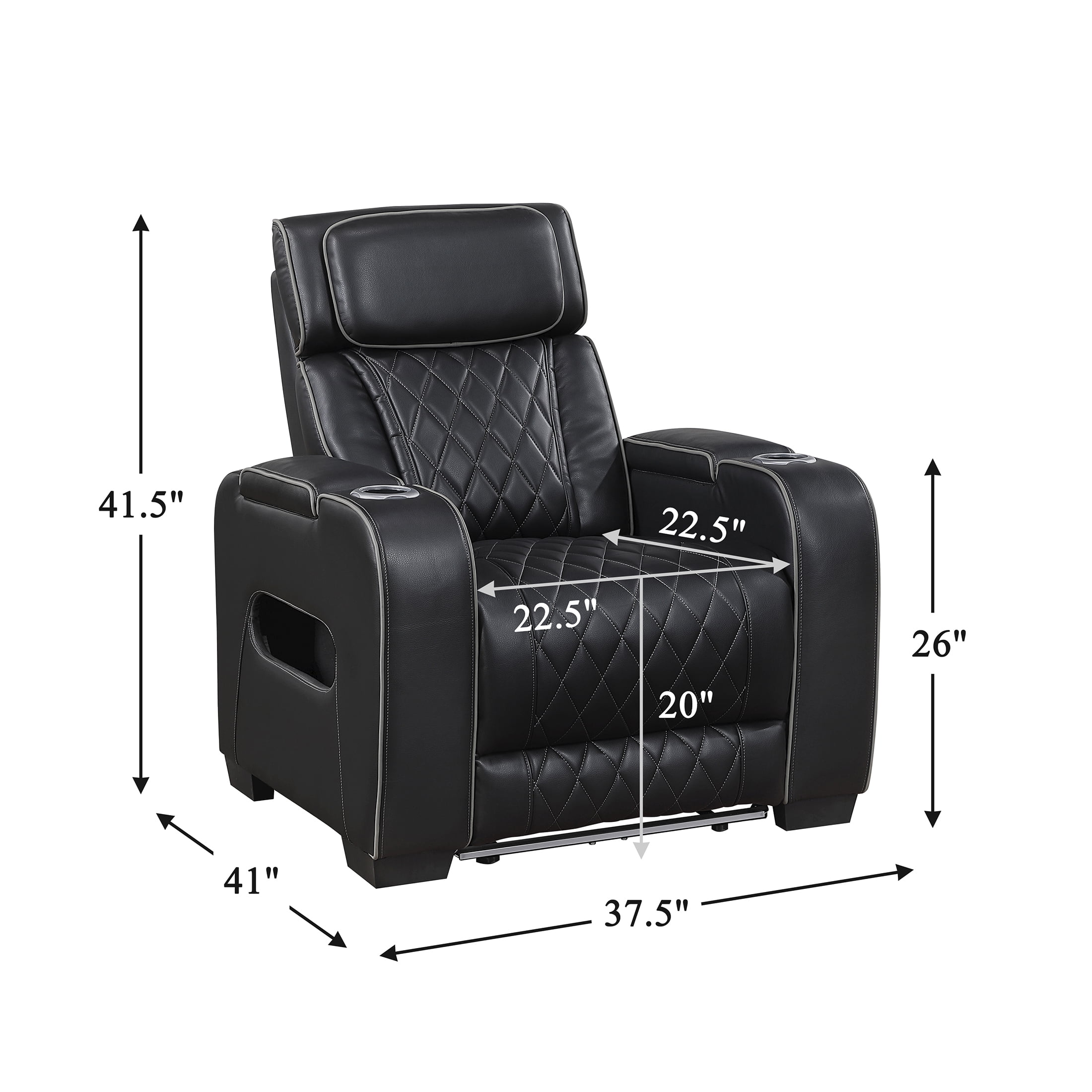 OakvillePark Rowanford Faux Leather Power Reclining Chair with Power Headrest, Cup Holders and Storage Arms(Top and Side), Charging Ports and LED Lighting, Black