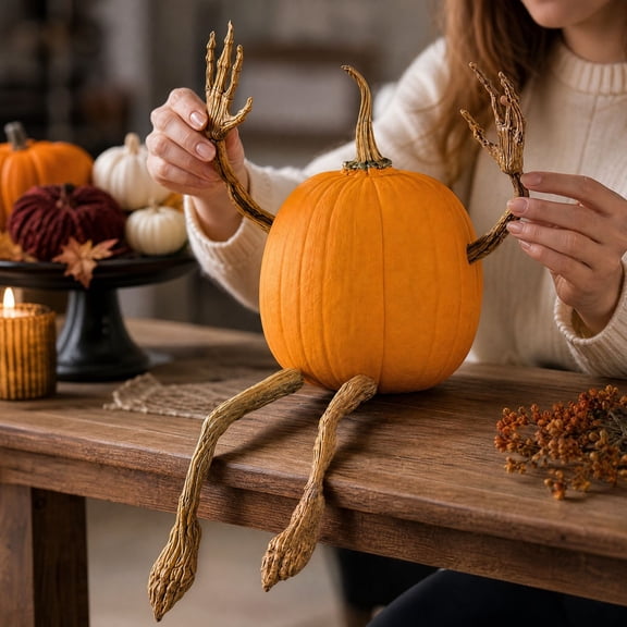 4 Pcs Poseable Pumpkin Limbs Decoration, Resin Arms and Legs Figurine Set for Spooky Autumn Tabletop and Porch Display