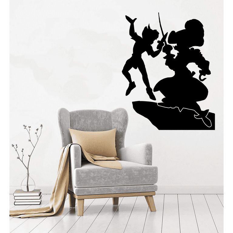 Captain Hook And Peter Pan Sword Fight Silhouette Disney Movie Scene Vinyl  Wall Art Sticker Wall Decal Decoration For Home Room Wall Boys Girls Room  Playroom Wall Décor Décor Design Size (30x22