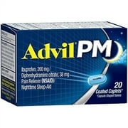 Advil PM Pain Reliever/Nighttime Sleep Aid, Ibuprofen and Diphenhydramine 20-Count Coated Caplets