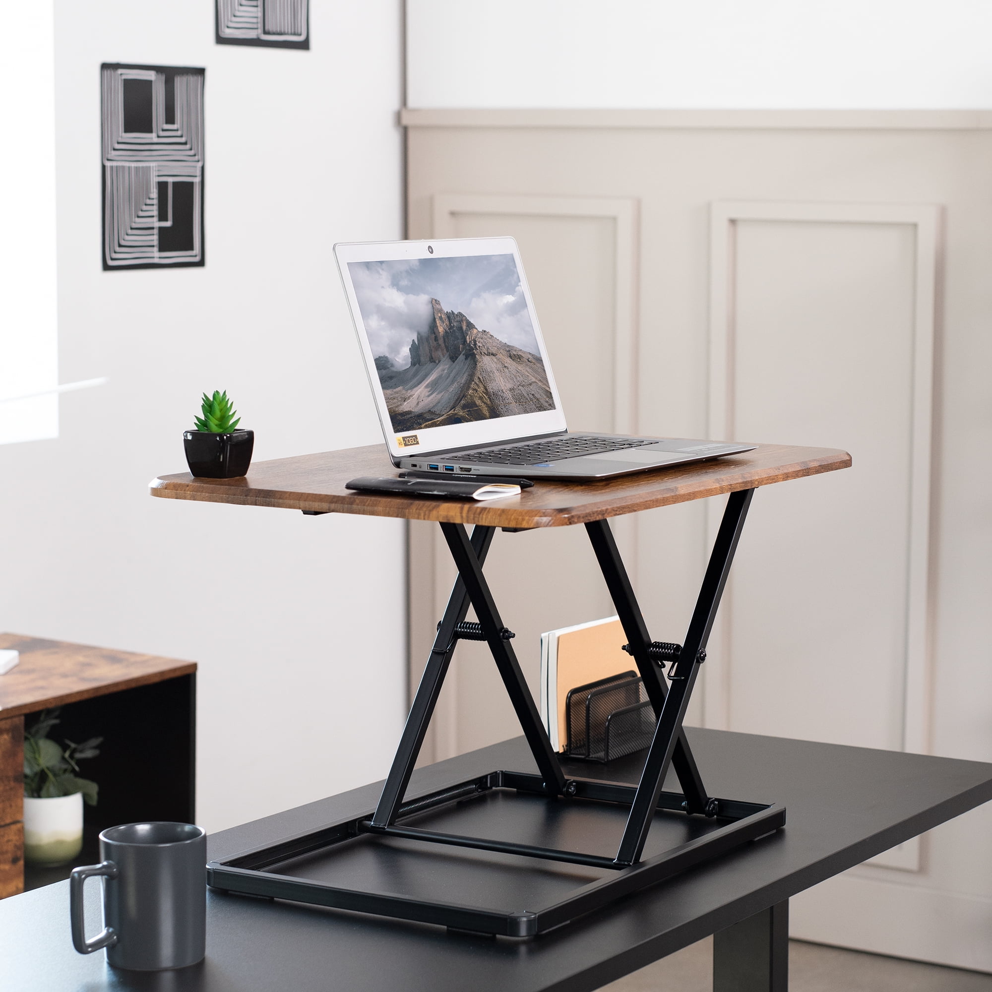 VIVO Vintage Brown Ultra Slim 26" Desktop Converter, Sit Stand Tabletop Riser