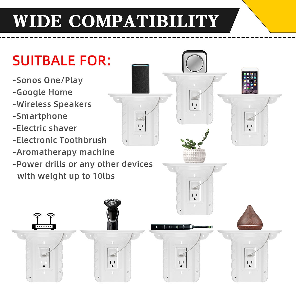 Wall Outlet Shelf Holder Charging Socket Power Perch Organizer, [Up to 10lbs] [Easy Install