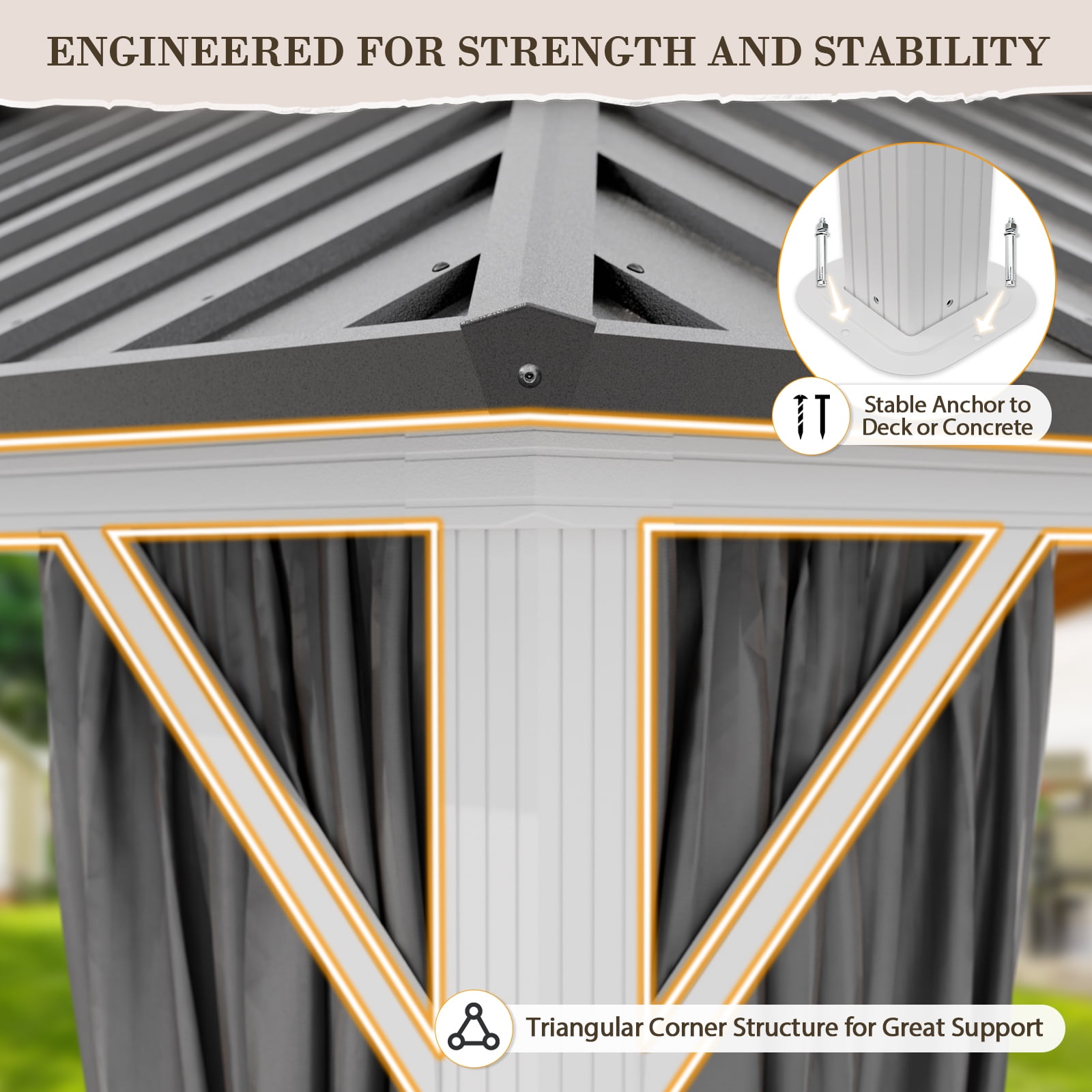 EAGLE PEAK 10'x12' Outdoor Patio Hardtop Gazebo with Aluminum Frame, Galvanized Steel Double Roof with Netting and Curtains, White/Gray