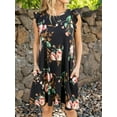 thumbnail image 3 of CALIPESSA Womens Summer Floral Print Ruffle Trim Round Neck Sleeveless A Line Pocket Casual Dress, 3 of 5