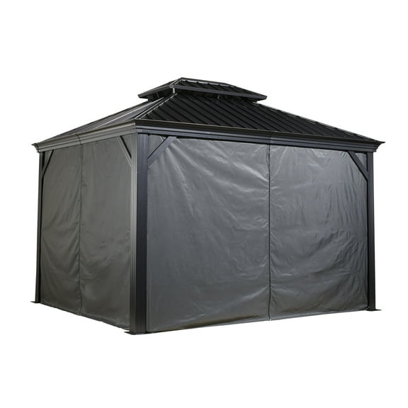 Monaco/Messina/Mykonos/Marsala 12 ft. x 12 ft. Grey Spun Polyester Curtains