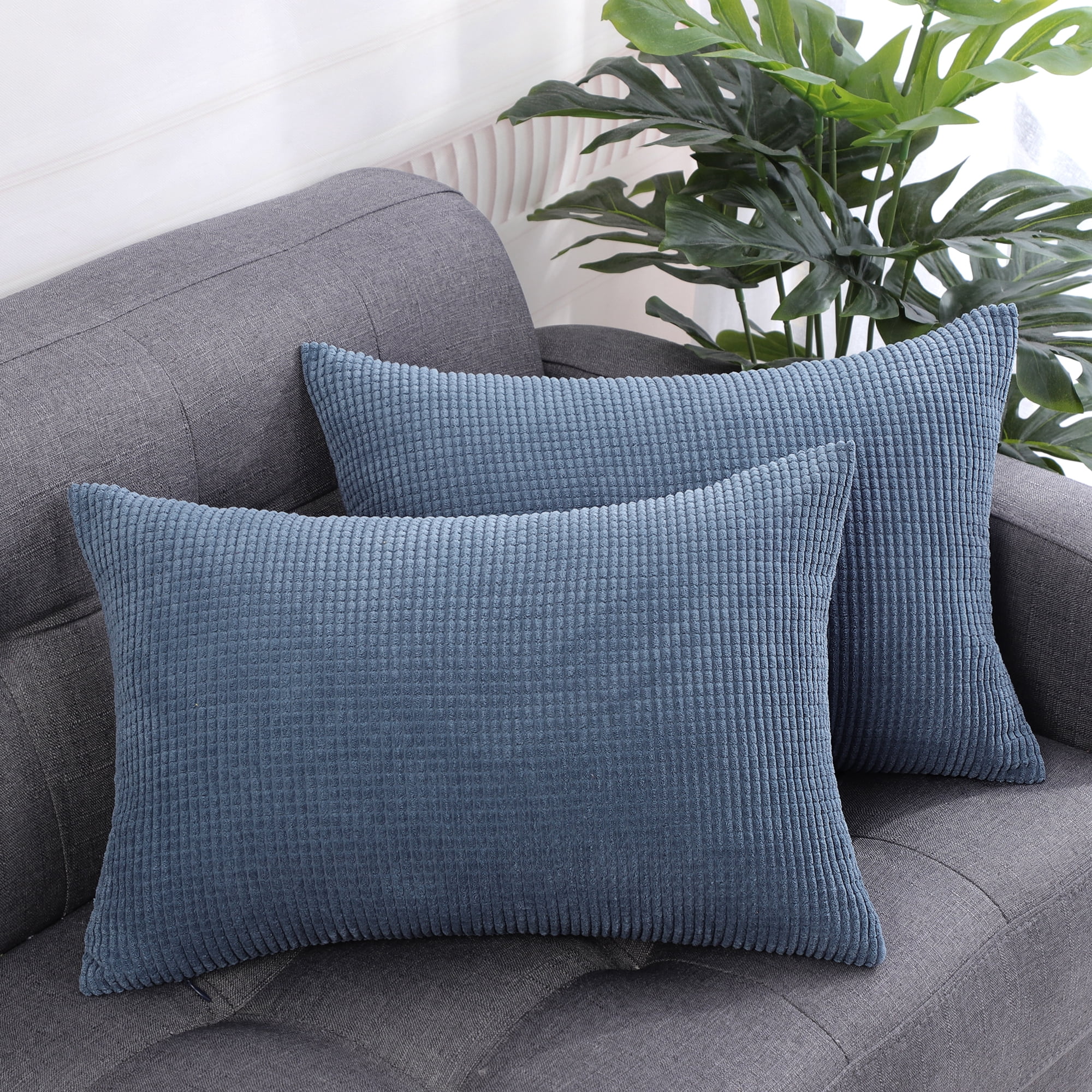Unique Bargains 2-pcs Corduroy Decorative Throw Pillow Covers Teal Blue 12"x18"