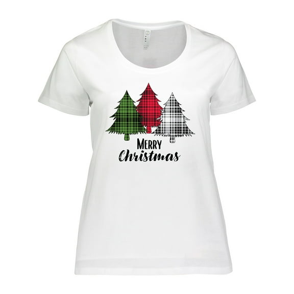 Inktastic Merry Christmas Plaid Trees Women's Plus Size T-Shirt