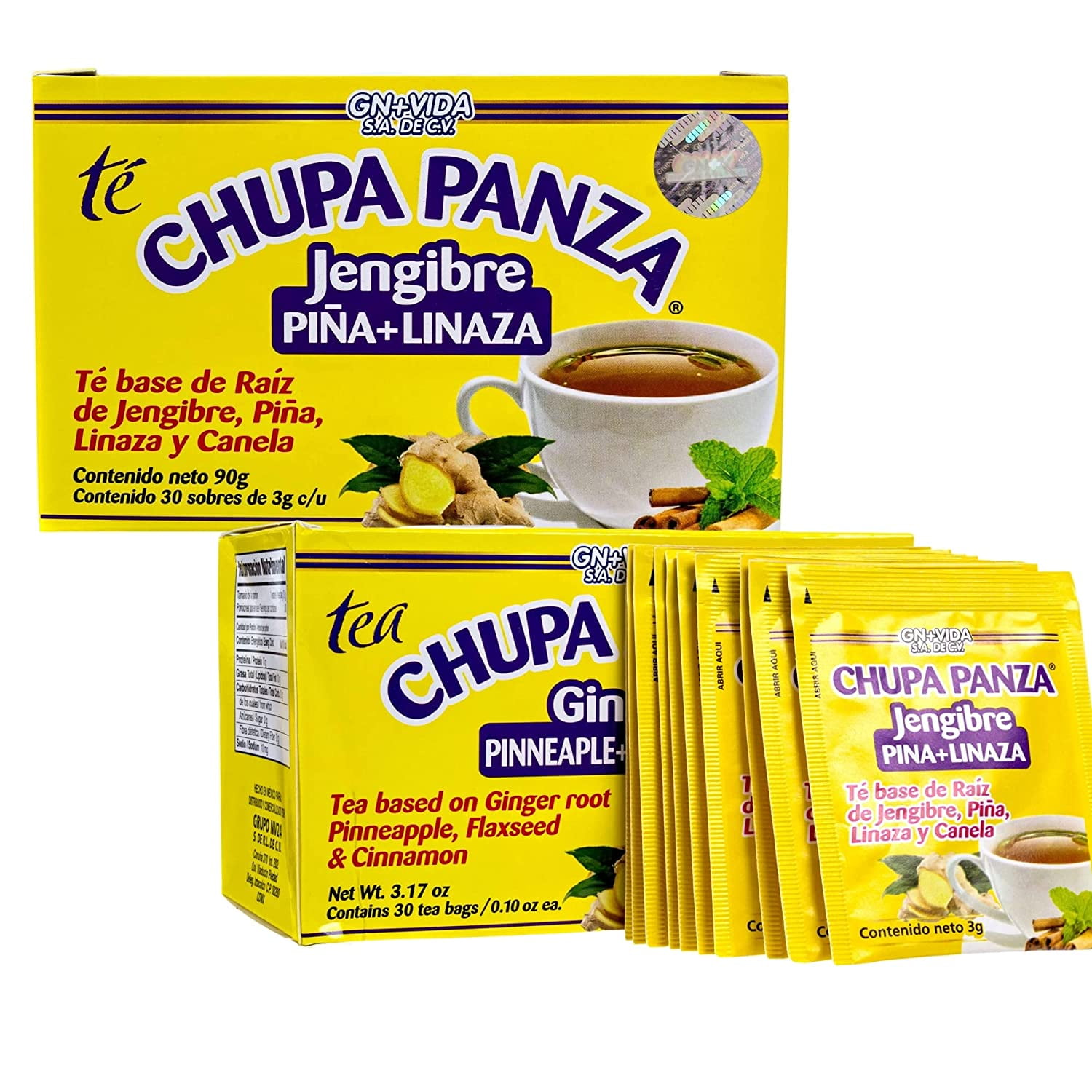 GN+VIDA-Chupa PanzaTea; Ginger Root, Pineapple, Flaxseed