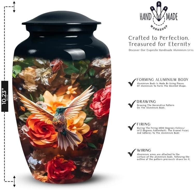 Hummingbird Cremation Urn for Human Ashes - Artistic Large Aluminum Urn for Adult Male or Female, Memorial Keepsake, Decorative Burial Urn