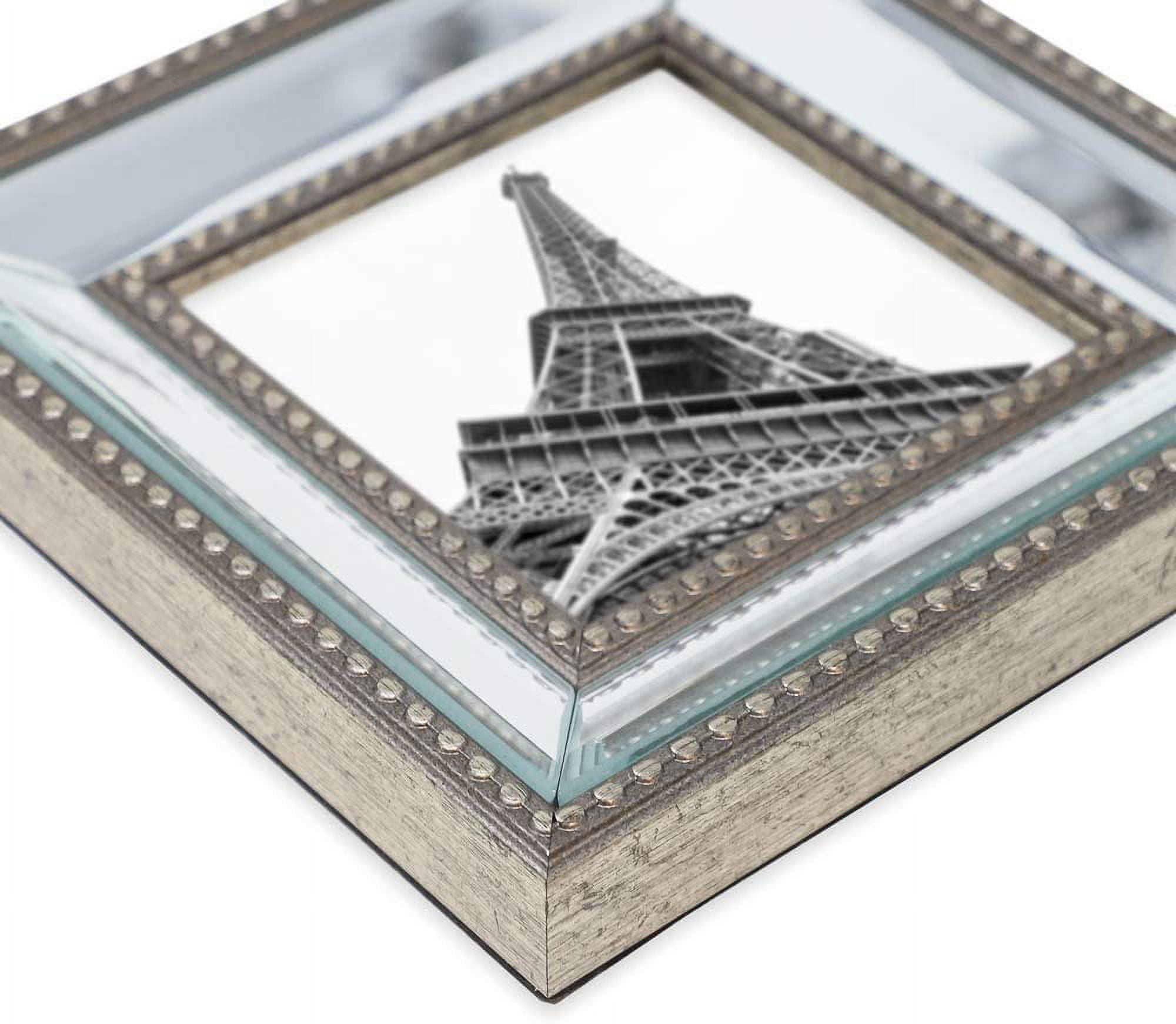 Isaac Jacobs 4x4 Champagne Mirror Bead Picture Frame - Classic Mirrored Frame with Dotted Border Made for Wall Display