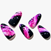 GLAMERMAID Thermochromic Press on Nails Medium-Handmade Short Almond Fake Nails Coffin with Star Glitter Design, Temperature Color Changing Blue Glue on Nails for Women, Acrylic False Nail Kit Tips