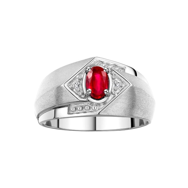 RYLOS Mens Rings 14K White Gold Ring 6X4MM Oval Shape Gemstone & Diamond Ring Ruby July Birthstone Rings For Man Gold Rings Size 11