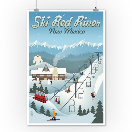 Red River, New Mexico - Retro Ski Resort - Lantern Press Artwork (9x12 Art Print, Wall Decor Travel (Best Ski Resorts In New Mexico)