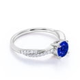 thumbnail image 4 of JeenMata Classic Prong Setting - 1 TCW Round Brilliant Cut Lab Created Blue Sapphire and Moissanite - Twisted Scalloped Pave Engagement Ring - 18K White Gold Plating over Silver, 4 of 6