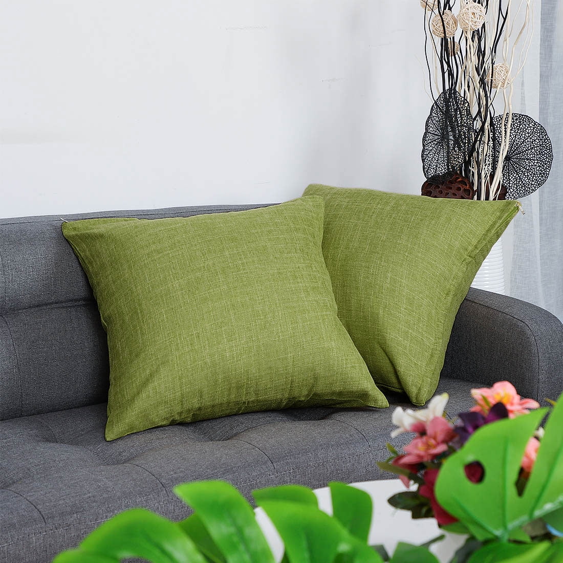 Unique Bargains 2 Pack Cotton Linen Throw Pillow Covers 18" x 18" Green