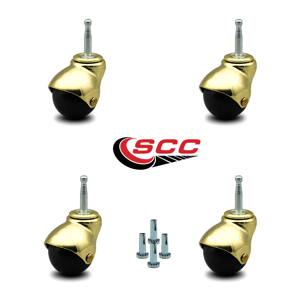 Service Caster Bright Brass Hooded 2 Inch Swivel Ball Casters with 5/16