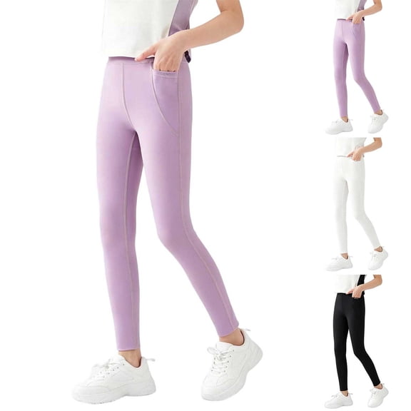 Bixock Girls Leggings High Waist Yoga Pants with Pockets Kids Soild Color Soft Casual Pant Comfortable Workout Running Activewear Girls Clothings Size 5-6Years