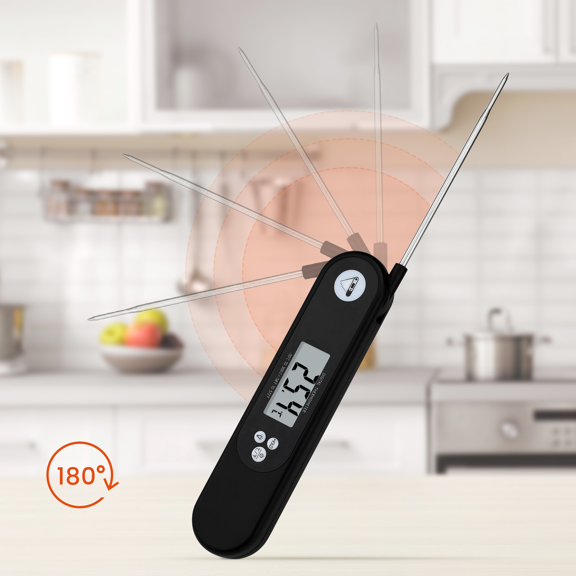 Unique Bargains Digital Meat Instant Read Foldable Cooking Thermometer Black