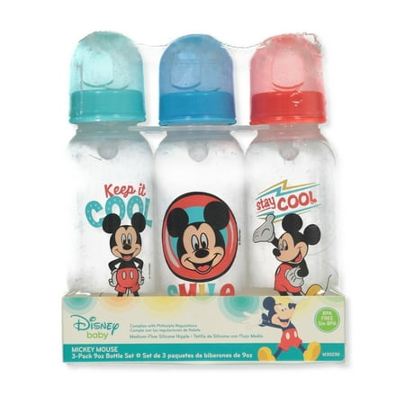 Disney Mickey Mouse 3-Pack Baby Bottles (9 oz.) - aqua/multi, one size