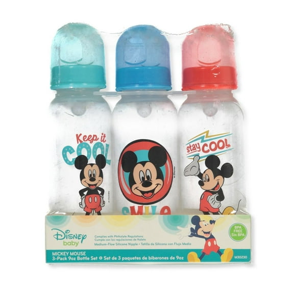 Disney Mickey Mouse 3-Pack Baby Bottles (9 oz.) Color: aqua/multi Size: one size