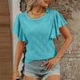 thumbnail image 3 of Blczomt Trendy Tops for Women 2025 Dressy Casual Ruffle Sleeve Shirt Summer Plain Blue Blouses for Women, 3 of 6