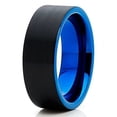 thumbnail image 2 of Silly Kings 8mm Blue Tungsten Carbide Wedding Band Flat Shape Black Brushed Men & Women Comfort Fit Ring, 2 of 3