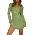 thumbnail image 5 of Cenuakty Women's Spring Summer Short Dress Solid Color Long Sleeve V Neck Tie Up Party Dress, 5 of 8