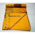 thumbnail image 2 of Yellow Embrodiery Beautiful Handmade Vintage Silk Sari Jari Patchwork Khambhadiya Kantha Quilting Kantha Quilt Reversible Bed Cover Assoted Kantha Quilt Throw Blanket / Twin/Queen/King, 2 of 4