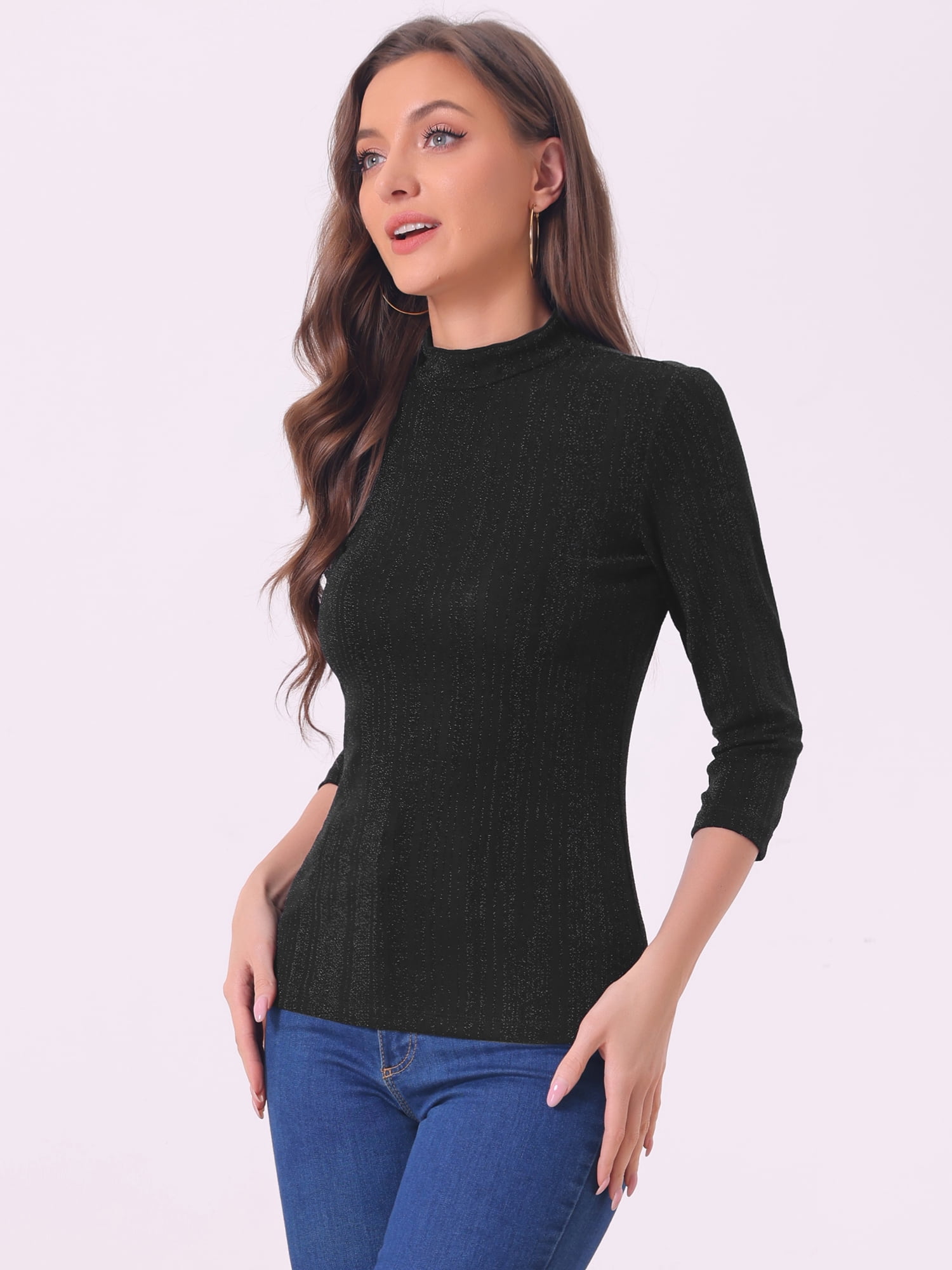 DARING DIVA Party Glitter Shiny Striped Metallic Top L Black