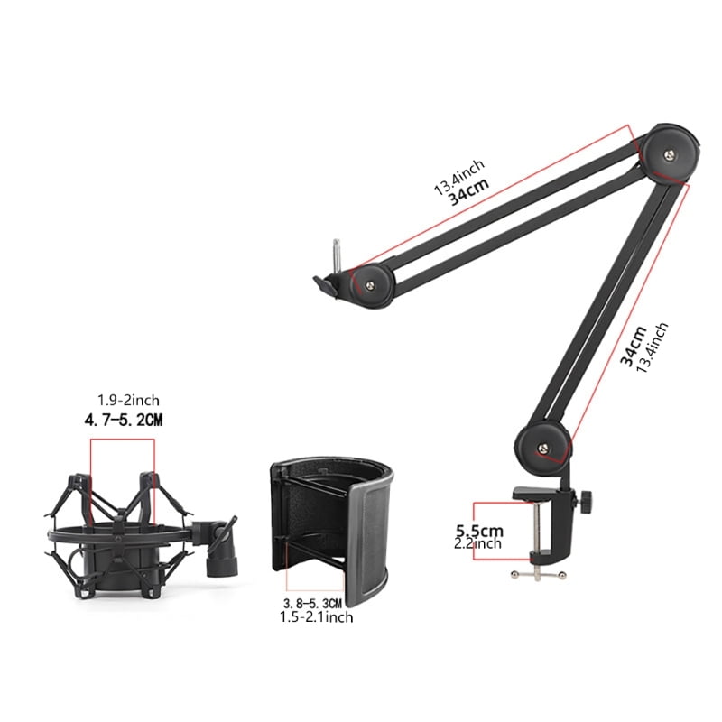 Foldable Mic Boom All Metal Microphone Arm Stand Holder with/without Shockproof Mount for Podcasters and Streamers