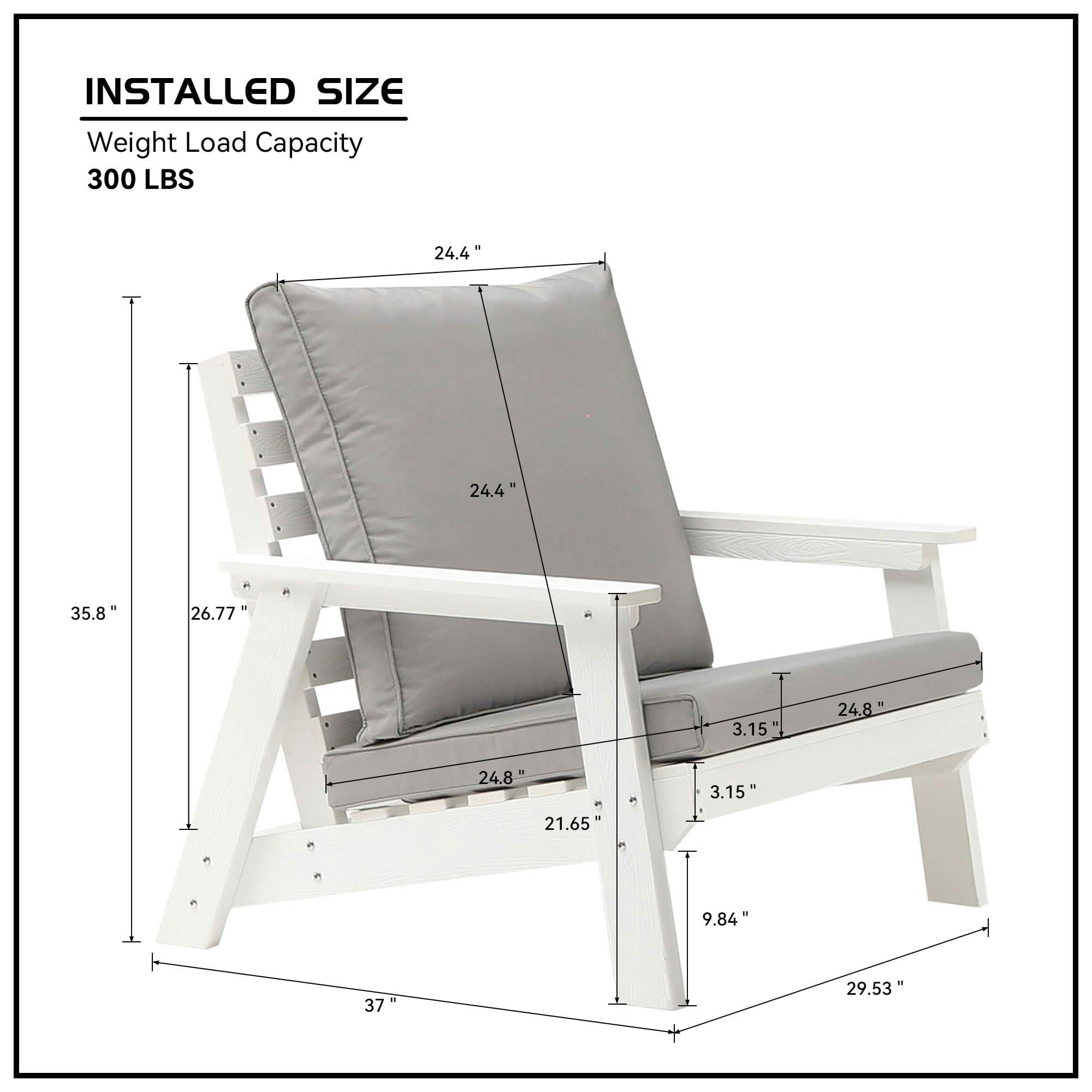 MAYEERTY All Weather Outdoor Single HIPS Patio Sofa with Thick Cushion, Wood Grain Fade Resistant Single Chair for Yard Pool Terrace
