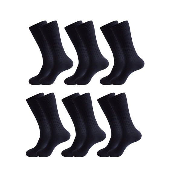 Hanerdun Men Crew Socks Soft Dress Socks, 6 Pairs, Navy Blue, Size 9-11