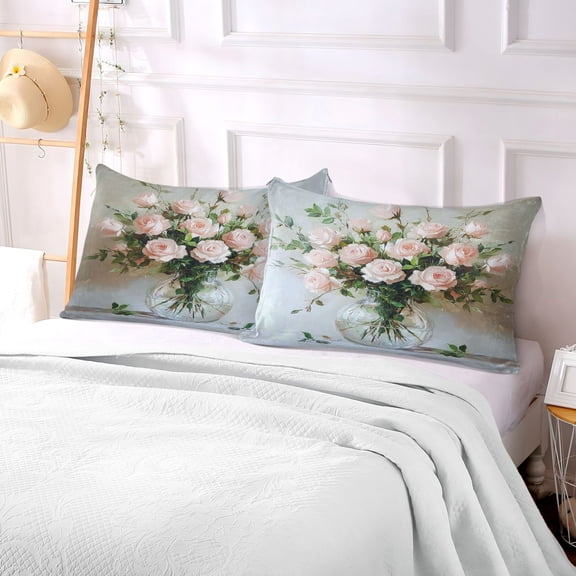 Pillow Case Plush Pillow Blooming Blush Roses Case standard size/King size/Queen size Bed Pillow Pillowcases