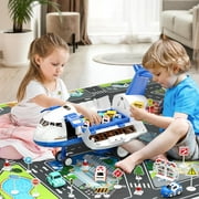 Transport Plane Adventure Car Toys for Toddler Age 2-6 with 8 City Cars - Kids Airplane Toys Race Track Car Toys for 3 4 5 6 7 Boys , Garage Parking Lot Playmat, Birthday Gift for Girls