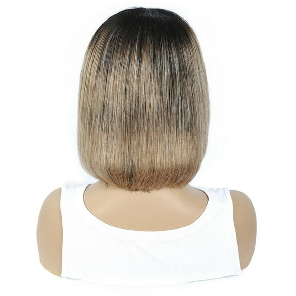 Ustar Ombre Blond 1B/27 Bob Wig Cap Type Human Hair Wigs with Bangs Brazilian Virgin Straight Wigs 10 inch