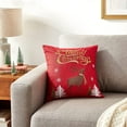 thumbnail image 2 of Violet Linen Seasonal Xmas Christmas Holiday Spirits Pattern, Polyester Embroidered Applique, Reindeer on Red, 18 Inch x 18 Inch, Decorative Throw Pillow Cover, 2 of 7