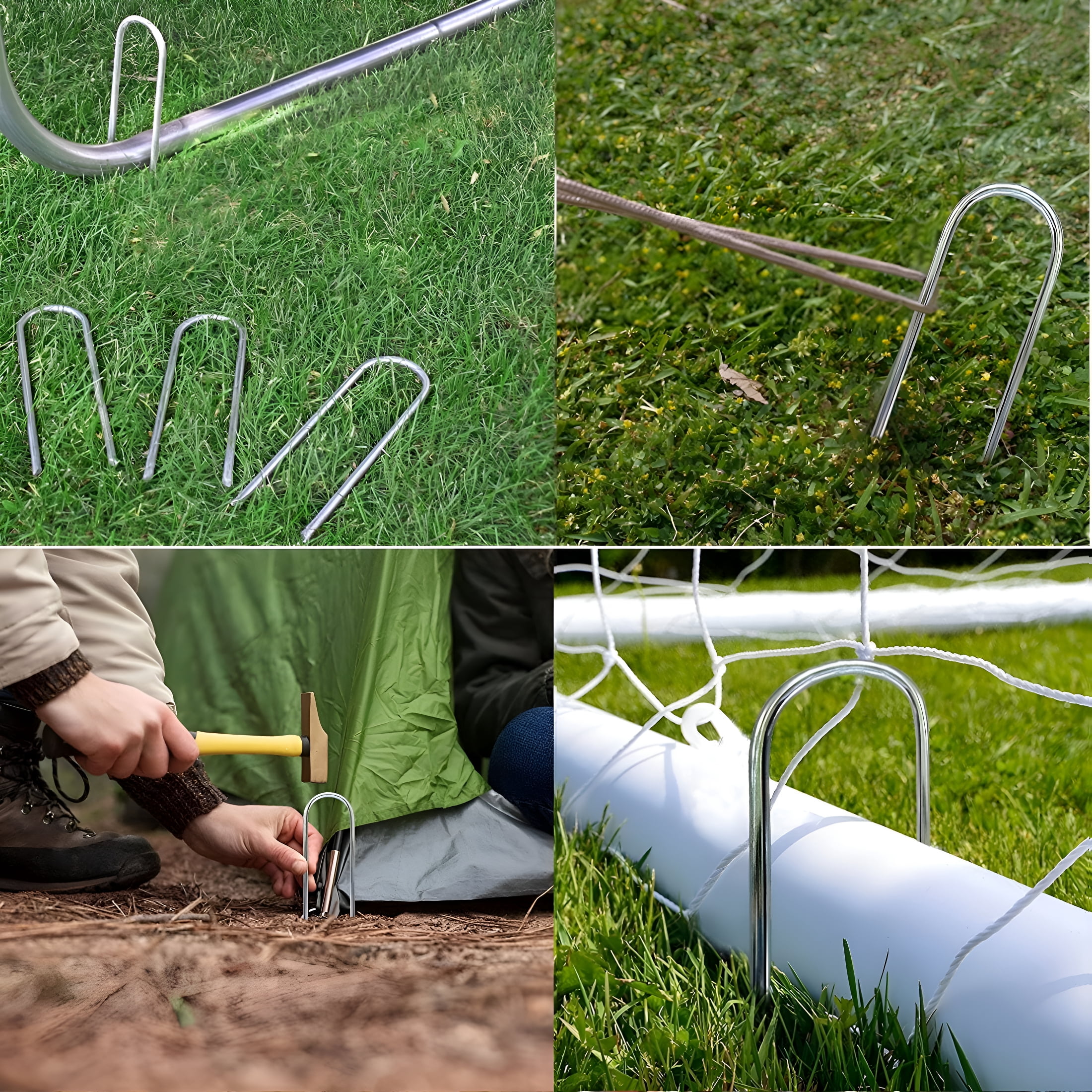 ZHZFKQ Trampolines Wind Stakes Heavy Duty U Type Sharp Ends Safety Ground Anchor Galvanized Steel for Soccer Goals, Camping Tents and Huge Garden Decoration - 8pcs
